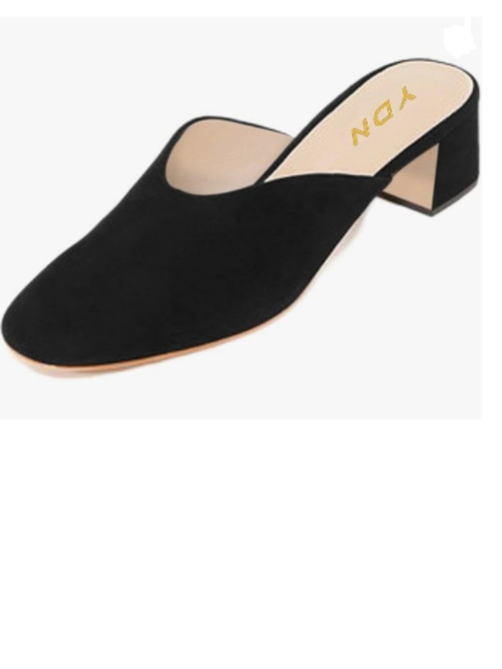 YDN Black Block Low Heels Mules Slip on Clogs Round Toe Pumps Slide Casual Shoe